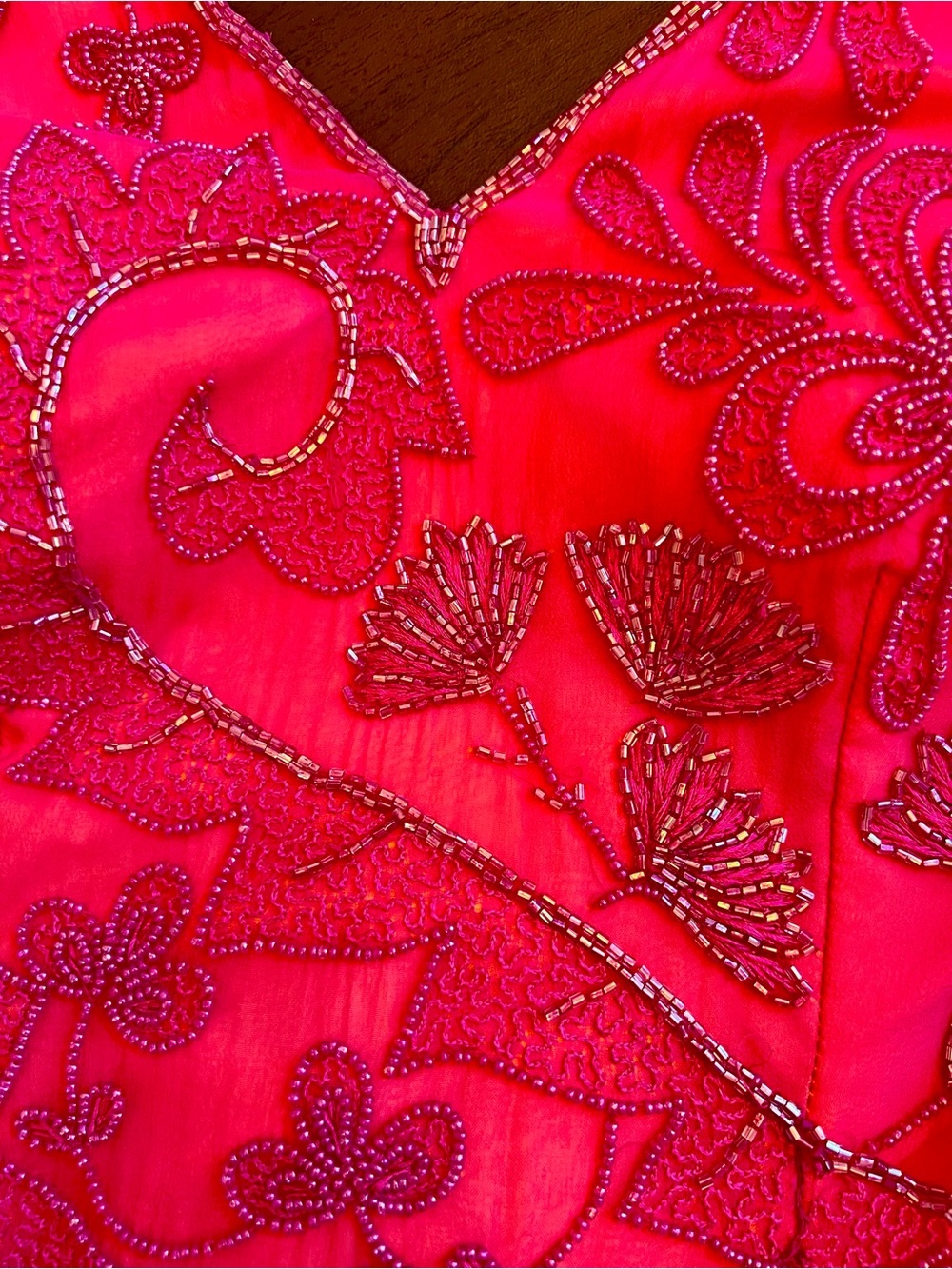 Cache Beaded Deep V Fuscia Formal Dress - Picture 4 of 5